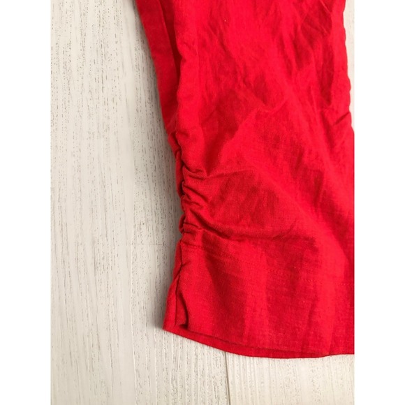 Farm Rio Cherry Red Linen Blend Jumpsuit Twist Front Cropped Leg Sz XS - Picture 4 of 7